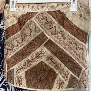 brown & cream colored detailed corset top